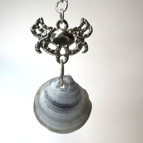 Dangle Earrings Genuine Handcrafted Seashell Crab Shades of Blue Gray Coastal - Picture 4 of 10